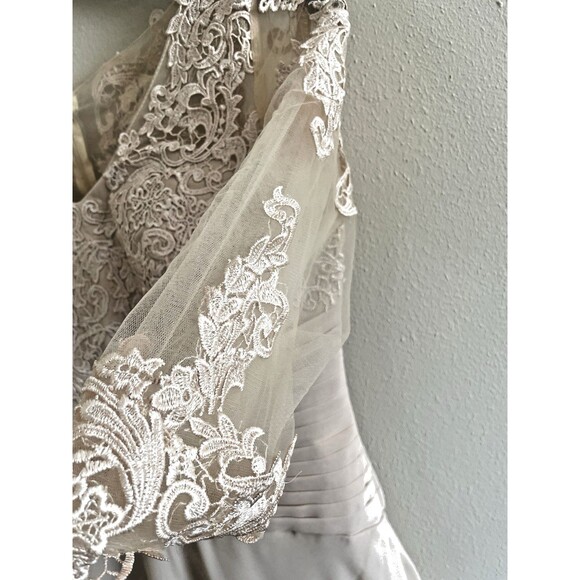 Women's Champagne High-Low Chiffon Lace Top Mother of Bride Dress Sz10 Unbranded - Picture 5 of 11